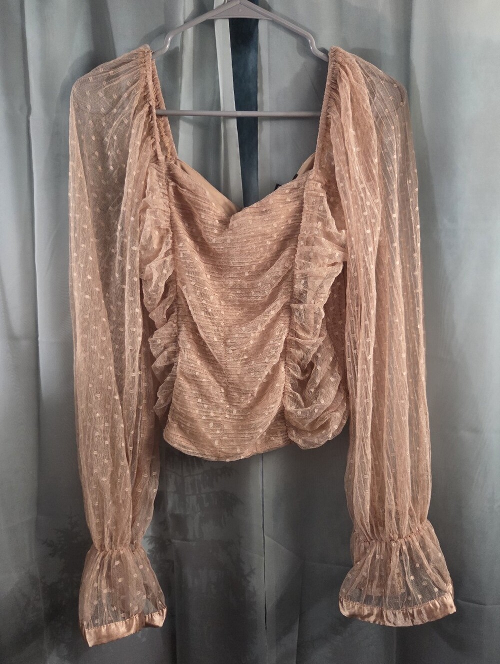 A Love Story Sheer Ruffle Dot Blouse - Cream